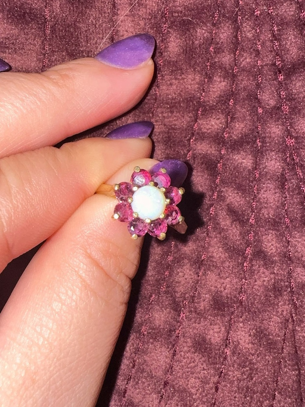 Opal and purple garnet Flower Ring - Women Jewelry